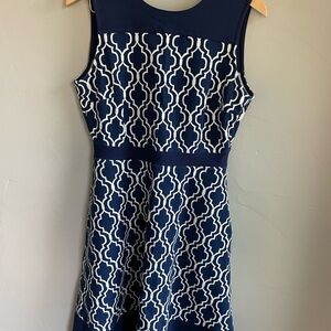 Land’s End Navy and White Geometric Sleeveless Dress